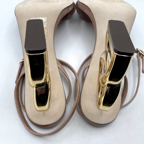 Dolce & Gabbana Beige and Gold Strappy Heels - Picture 8 of 12